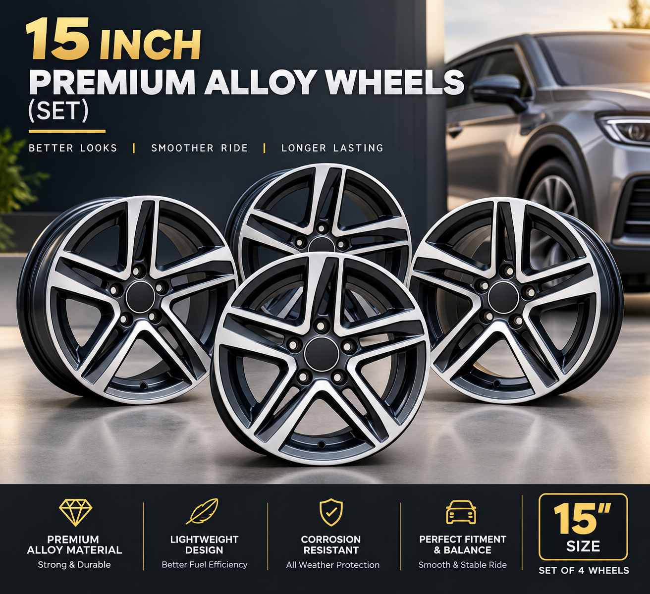 15 Inch Premium Alloy Wheels (Set)